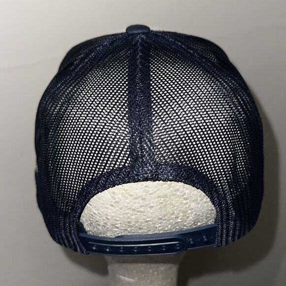 NWT Yupoong navy blue & white snapback trucker hat with Lighthouse embroidery - Picture 3 of 6